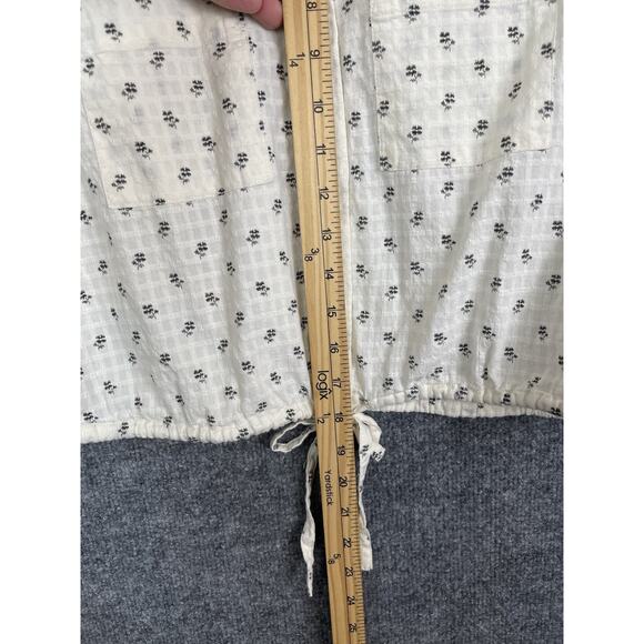 Madewell XS Button-Up Drawstring Shirt in Blooming Ikat white cropped - Picture 5 of 11